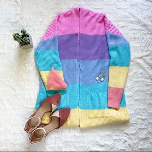 Long sleeve knitted rainbow cardigan w/ pockets